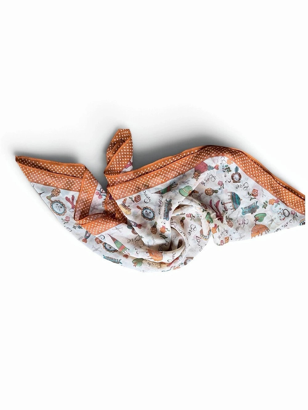 Louis Quatorze Silk Printed Scarf in White & Orange Like New